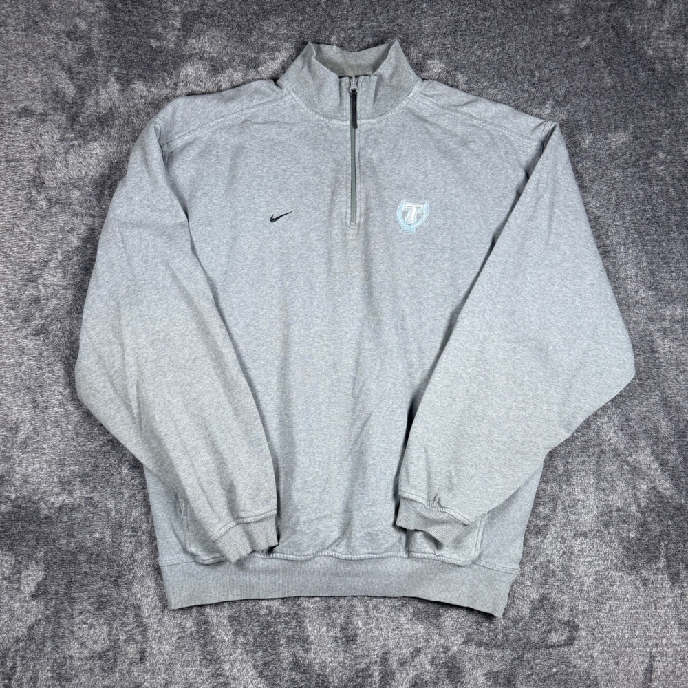 Nike Mens XXL Gray Quarter Zip Fleece Sweatshirt Pullover Embroidered Logo